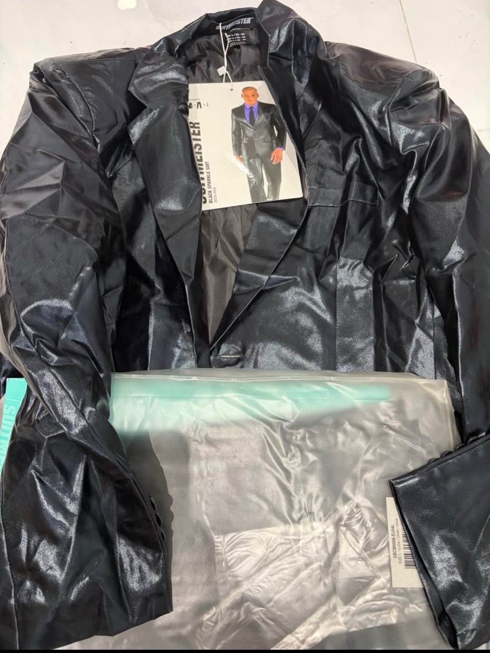 NWT Suitmeister Men’s Black Sparkle Costume Suit Set – Size L Halloween